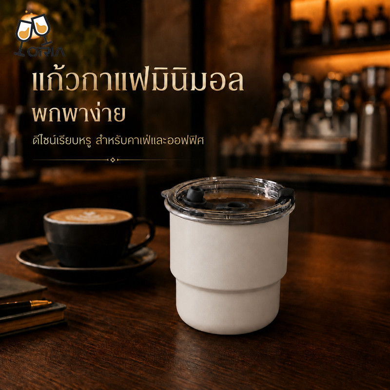 แก้วกาแฟสแตนเลส 304 แก้วนม สไตล์มินิมอล พร้อมฝาปิดใส พกพาง่าย ดีไซน์เรียบหรู สไตล์คาเฟ่ เหมาะสำหรับออฟฟิศ