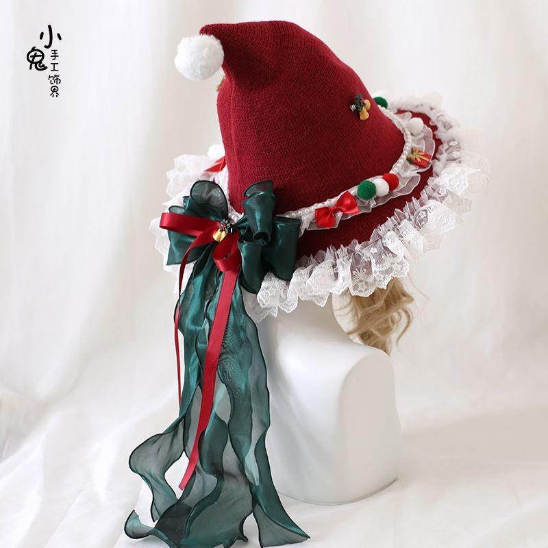 Original Lolita Christmas Bow Plush Lace Miko หมวกคริสต์มาส Miko หมวก Lolita Miko หมวก LM260908