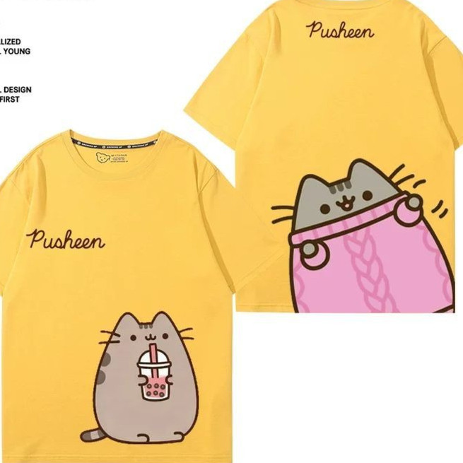 Summer Pusheen Pusheen Pusheen Soft Cute Cat Print Short-Sleeved T-Shirt Pure Cotton Out All-Match T