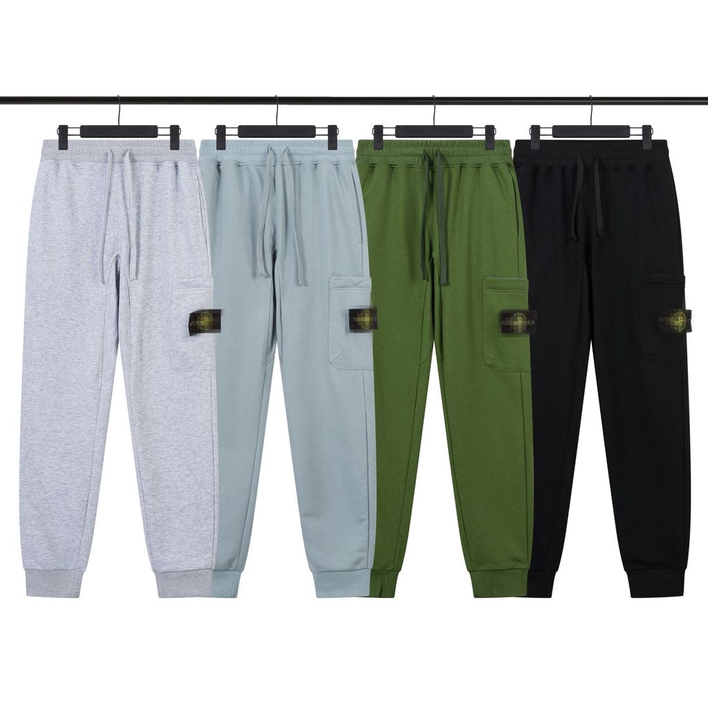 I8FP Stone Island Stone กางเกงเข็มทิศเย็บปักถักร้อยกระเป๋า All-Match Sweatpants Casual สีทึบ