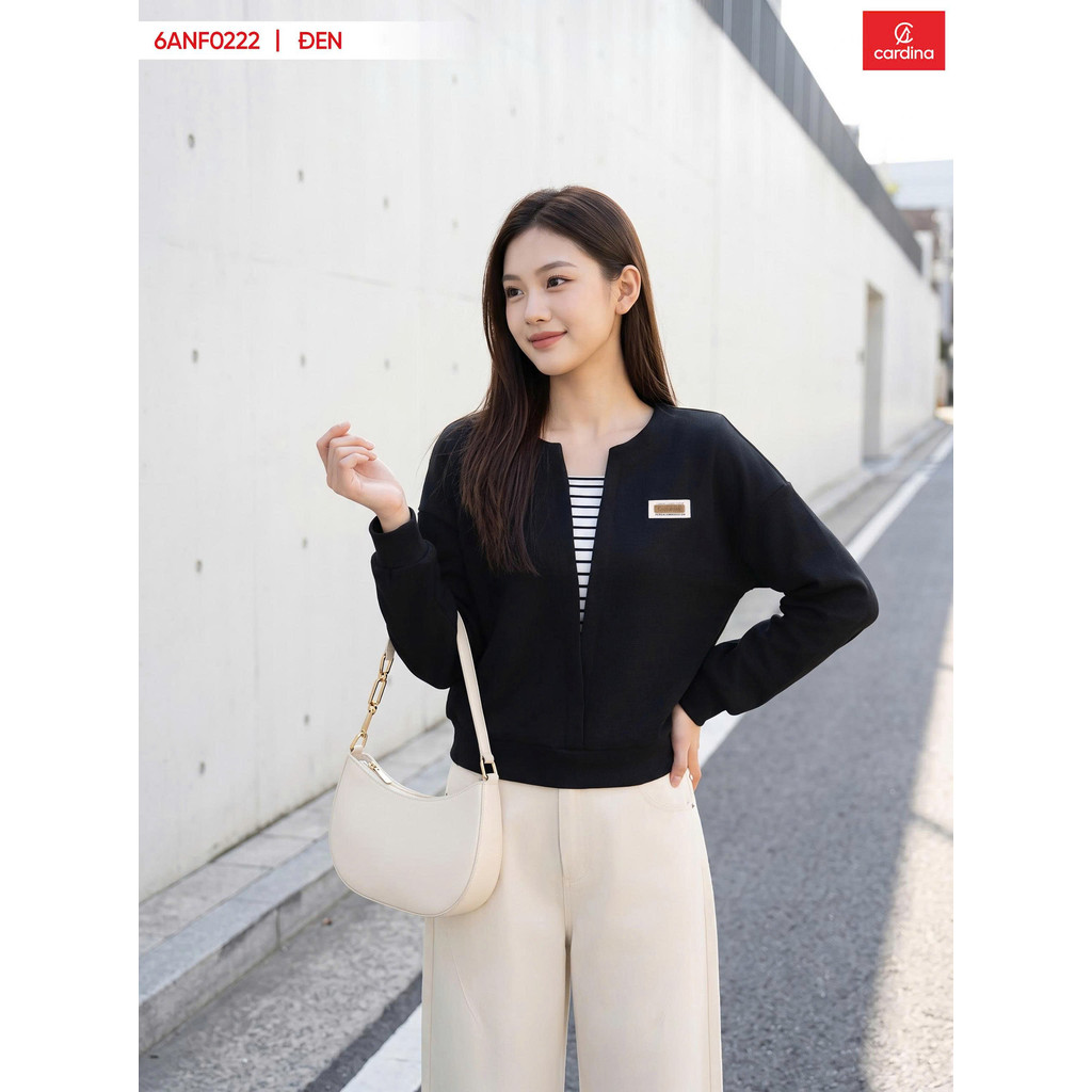 Cardina Honeycomb เสื้อยืดแขนยาวคอปกชั้นพร้อมแท็กหน้าอกยืดหยุ่นนุ่ม 6ANF02