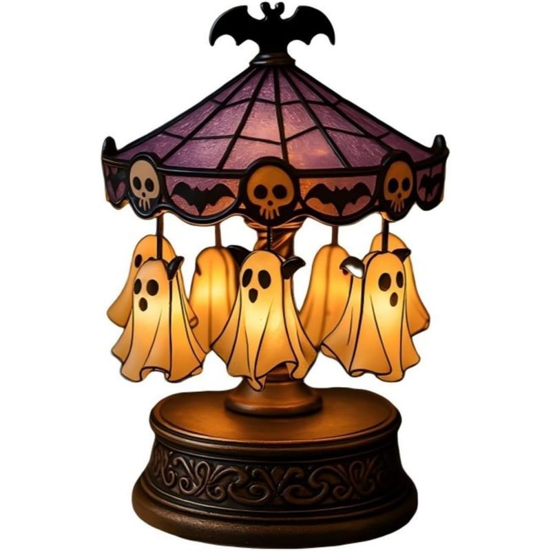 Ghost Carousel Light, Halloween Ghost Carousel Night Light Decor, ตกแต่งปาร์ตี้ฮาโลวีน, ตกแต่งฮาโลวี
