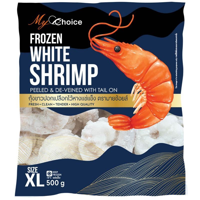มายช้อยส์กุ้งขาวปอกแปลือกไว้หางแช่แข็งไซด์ XL 500กรัม My Choice FZ Shrimp XL 500g