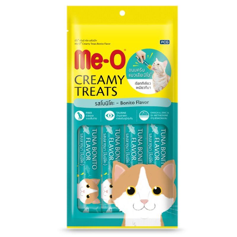 มีโอครีมมี่ทรีตขนมแมวเลียรสโบนิโตะ 15กรัม แพค 4 Me O Creamy Treats Bonito Flavor 15g. Pack 4