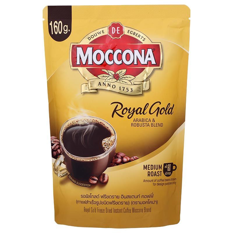 มอคโคน่าโรยัลโกลด์กาแฟสำเร็จรูปชนิดฟรีซดราย 160กรัม Moccona Royal Gold Freeze Dried Instant Coffee 160g.