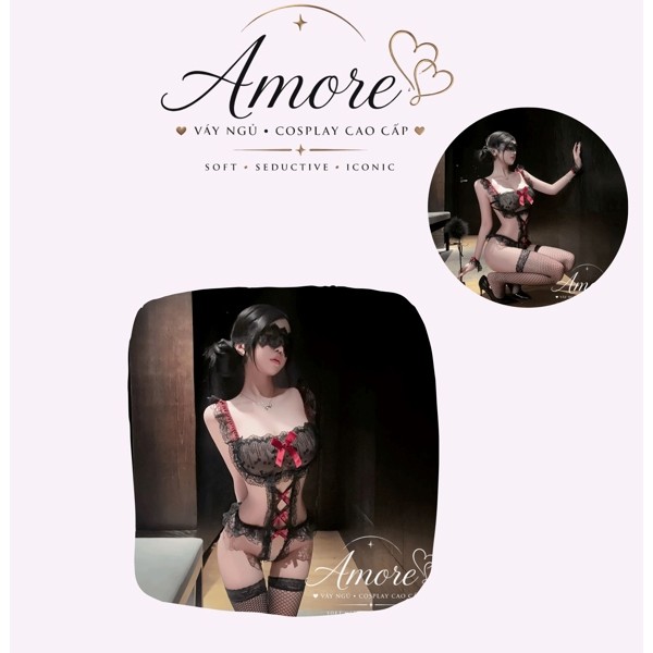 V399 BODY SUITE BLACK WITH RED LACE COSTUME
