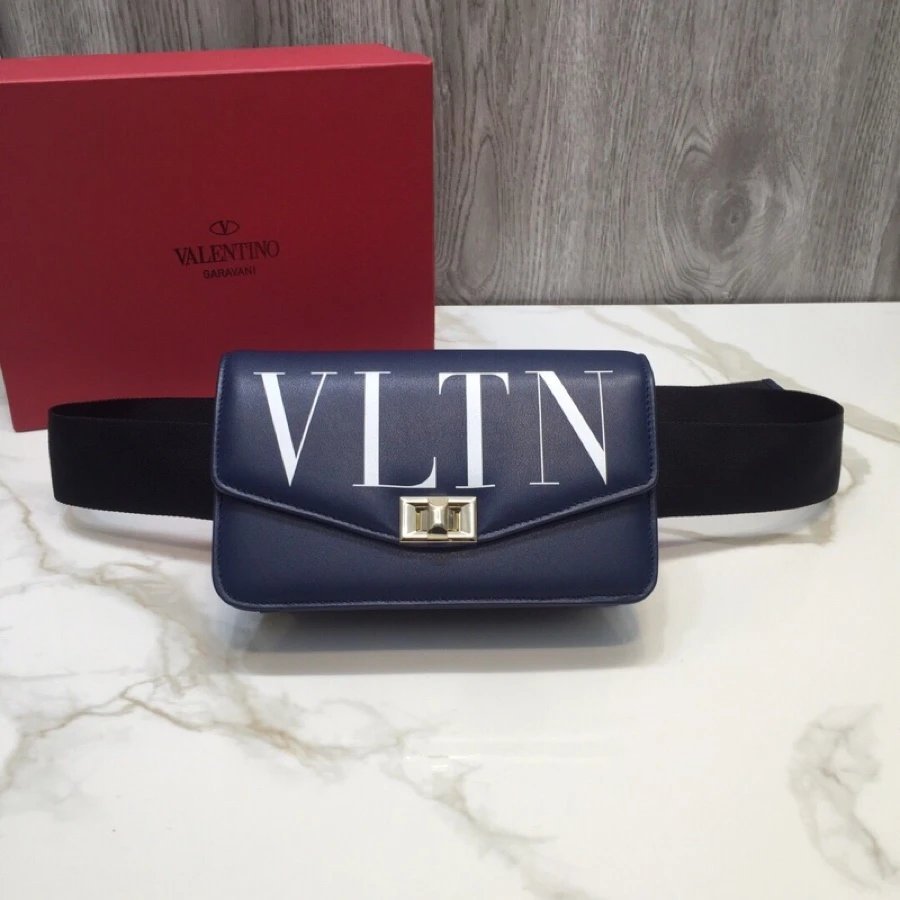 A2FK [Valentino] Garavani Rockstud Calfskin Crossbody Bag, กระเป๋าคาดเอว, V2058, Embellished VLTN พิ