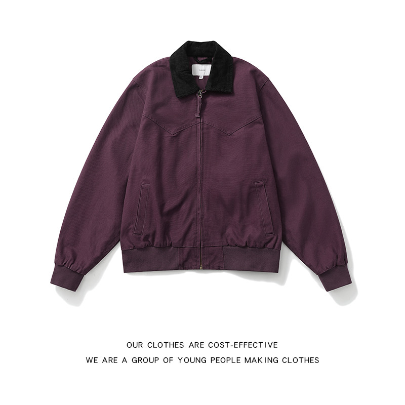 ผ้าใบผ้าฝ้ายแท้ Overalls เสื้อแจ็คเก็ตผู้ชาย American High Street All-Match สีม่วง High-End Street สวมปก Detroit Jacket