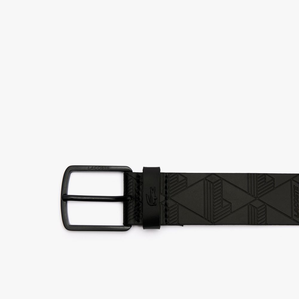 LACOSTE حزام جلد رجالي Monogram ‏RC4093 — أسود