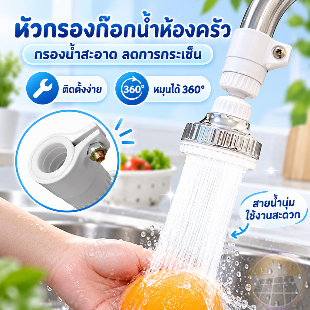 ก๊อกน้ําป้องกันน้ํากระเซ็น หัวต่อก๊อกน้ำ กันน้ำกระเด็น ก๊อกต่อหมุนได้ 360 องศา ก๊อกน้ำ ก๊อกน้ำล้างจาน