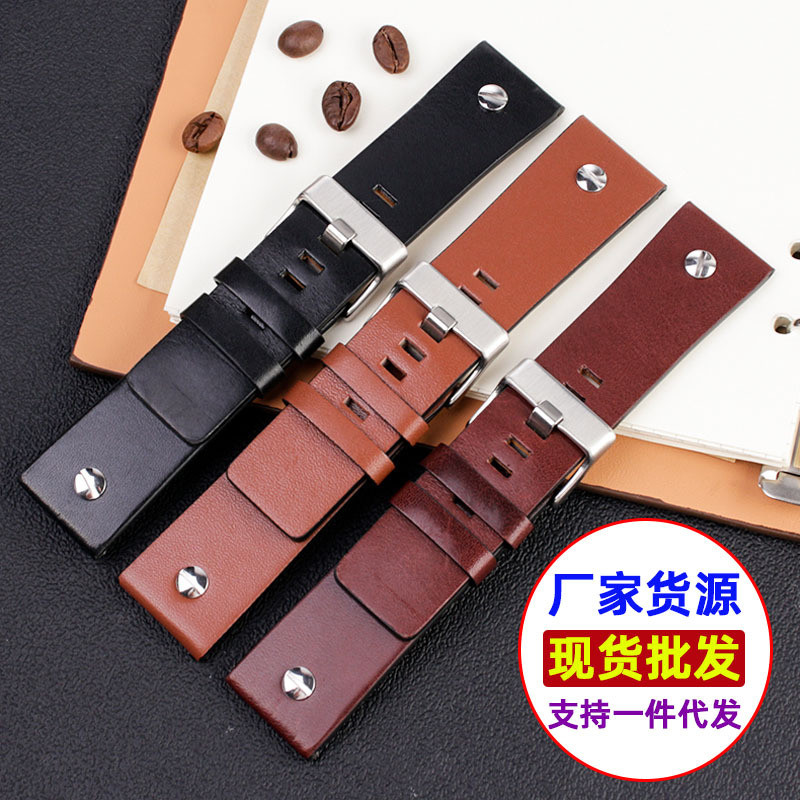เหมาะสําหรับ Disse DZ4290 DZ7395 DZ4344 7413|7257 ขนาดใหญ่หนังแท้ หมุดย้ํา สายนาฬิกาผู้ชาย