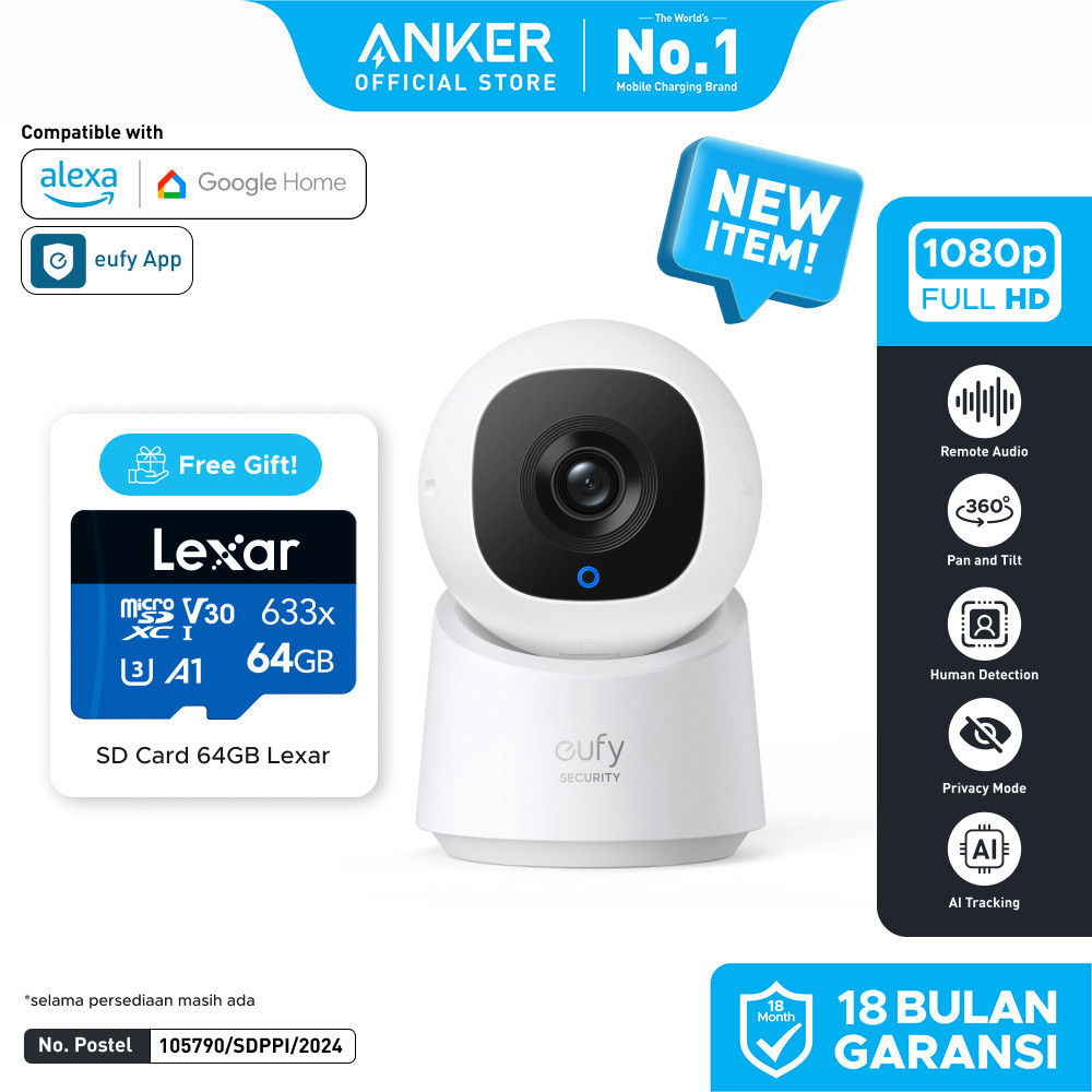 Eufy Security กล้องในร่ม C220/C210, 128GB/64GB SD Card ฟรี, กล้องรักษาความปลอดภัยความละเอียด 2K/1080