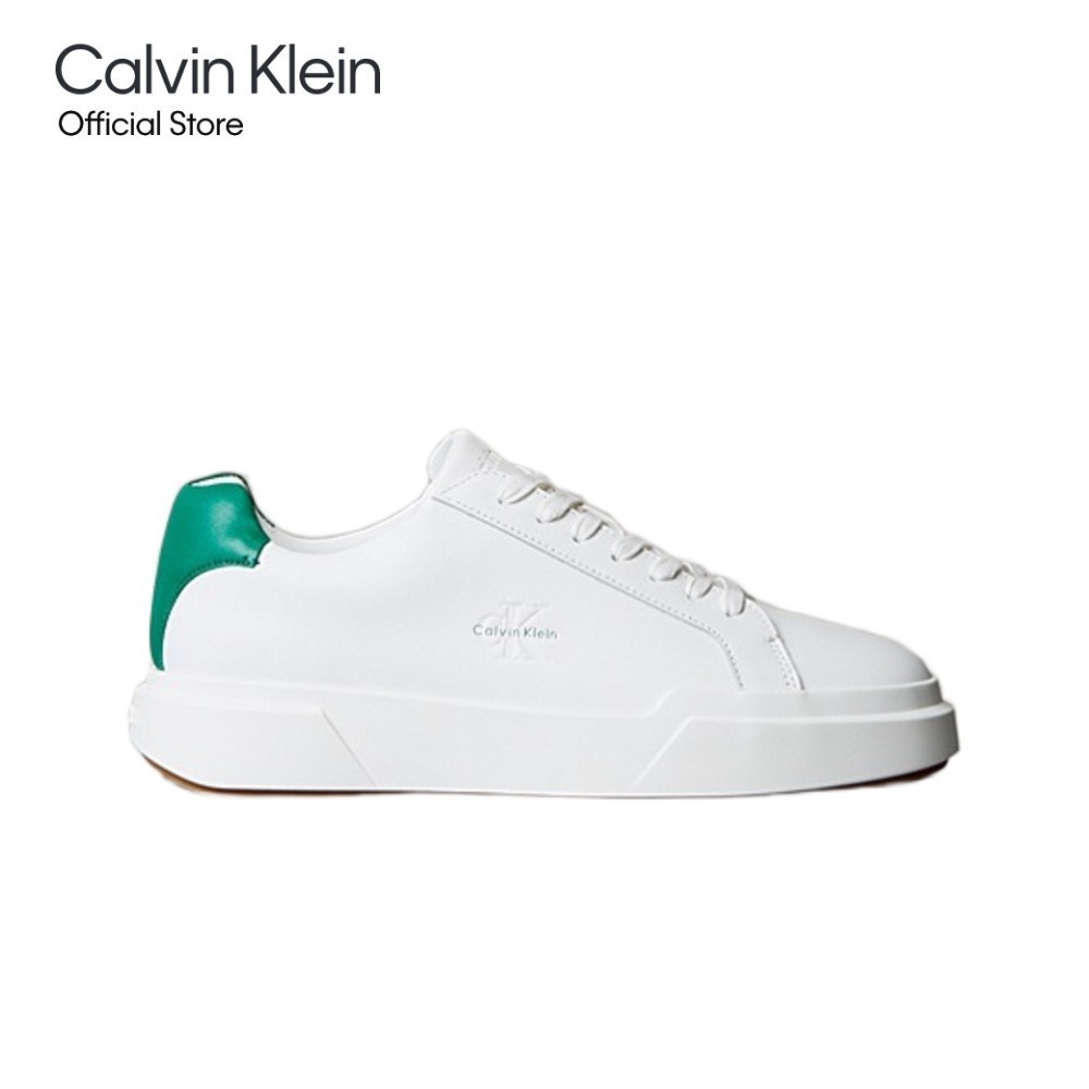 CALVIN KLEIN รองเท้าผ้าใบผู้ชาย Leather Durable Traction Trainers Sneakers รุ่น YM01344 0K9 - สีขาว
