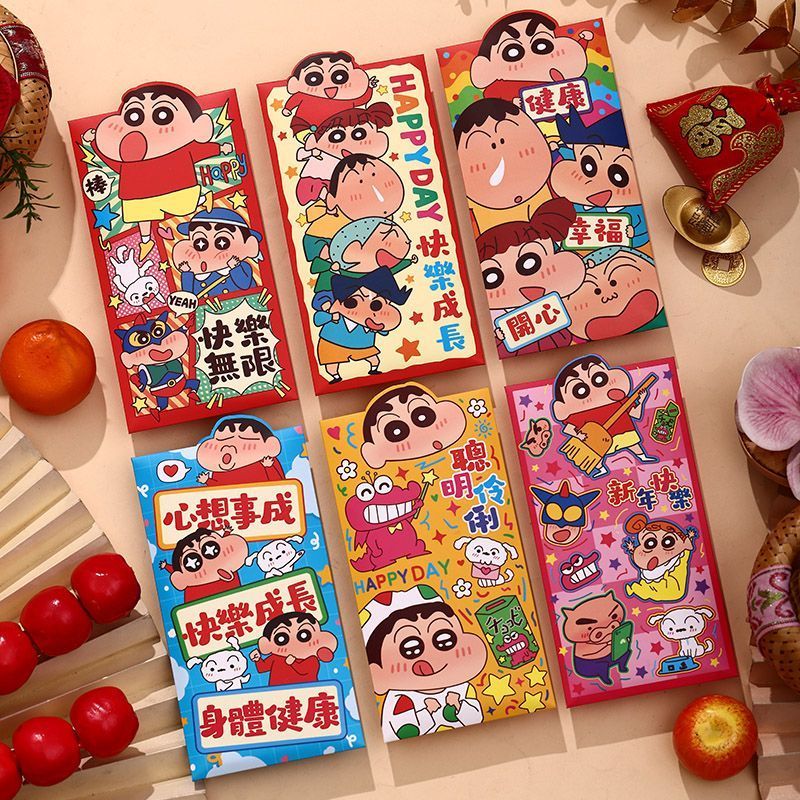 2026 การ์ตูน Crayon Shin-Chan Creative ซองจดหมายสีแดงกระเป๋าเทศกาลฤดูใบไม้ผลิ Wishes Come True น่ารั