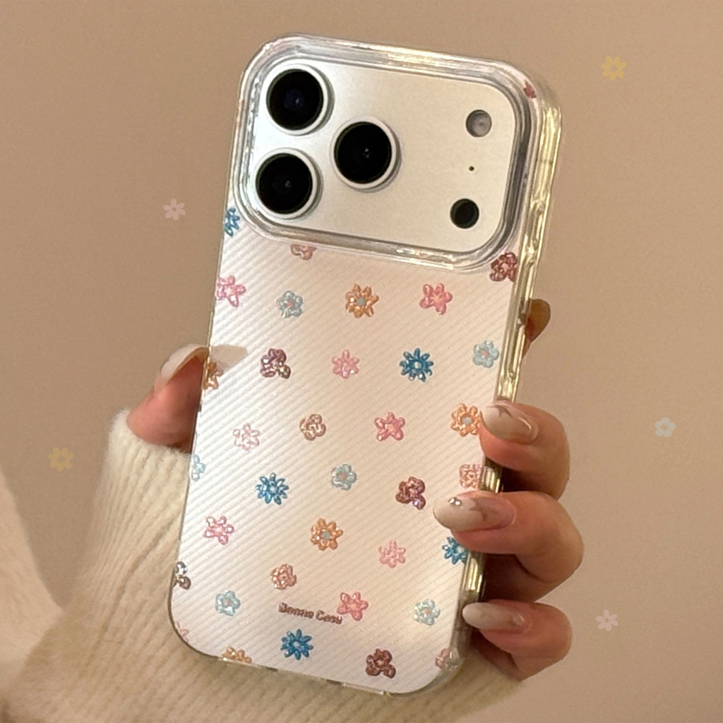 สีขาวเรียบง่ายดอกไม้เล็กๆป้องกันเคสโทรศัพท์เหมาะสําหรับTPUสําหรับiPhone 11 12 13 14 15 16 17Pro Max Plus x xr xs Max 7 8 Plus se2020