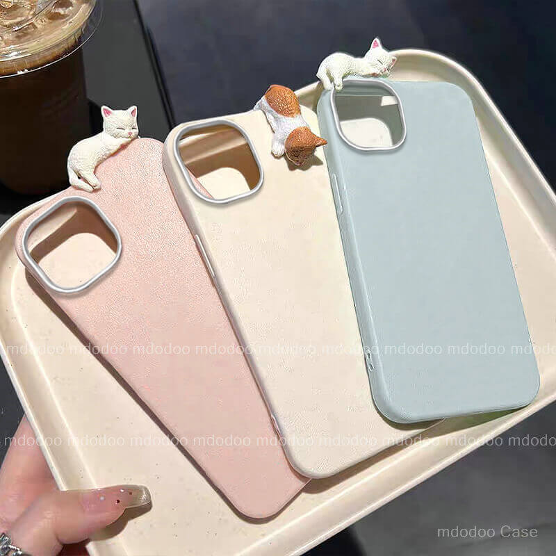 เคส For Redmi Note 15 14S 4G 14 Pro 5G 13 Pro+ 12 11S 11 12S Mi POCO X7 X5 M6 Fashion High Class Leather Texture Large lens frame Lens Protection Anti-drop Back Cover Cute 3D Sit up Cat Doll Soft Phone Case PW 11