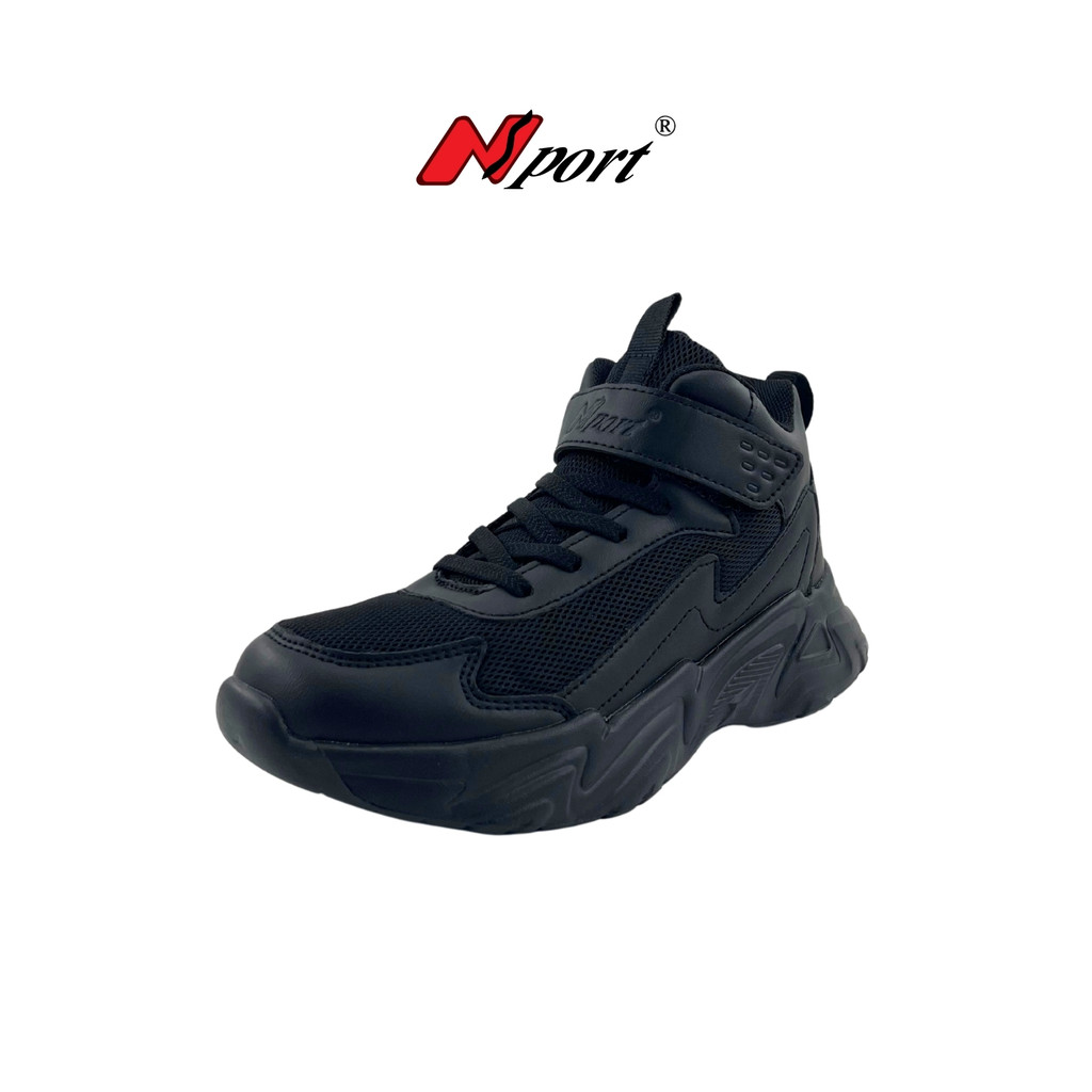 NSPORT รองเท้านักเรียนน้ําหนักเบาสีดํา Unisex High Cut Velcro 3366-1