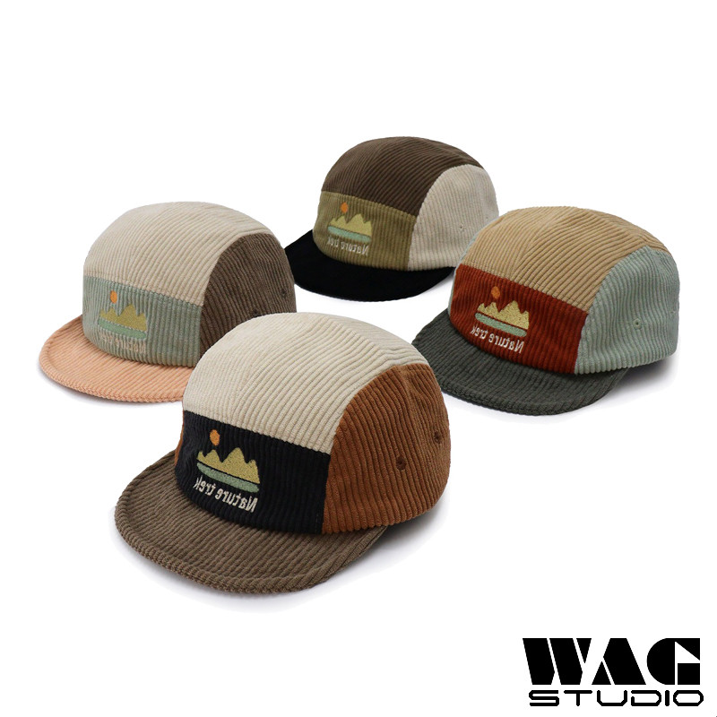 Vintage Adjustable FW 5 Panel Cap Corduroy Short Brim Cap