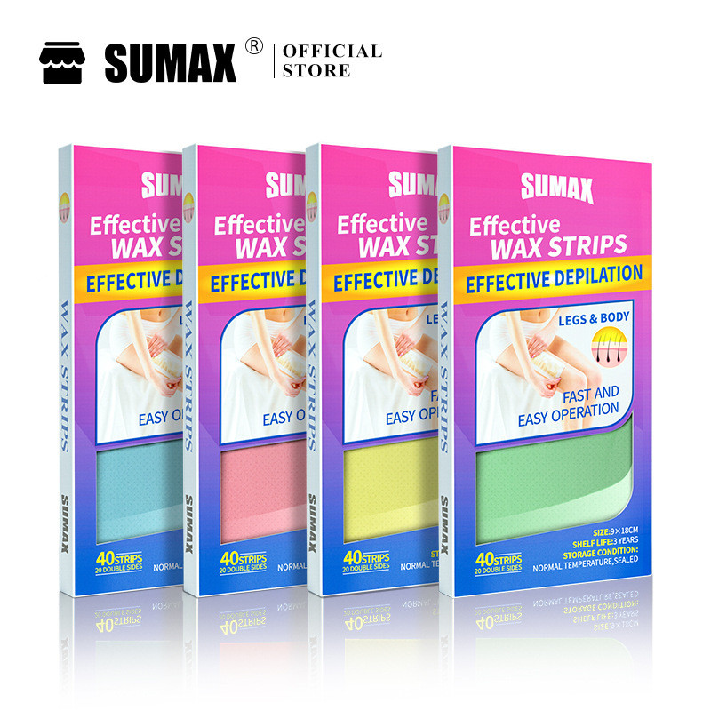 SUMAX 40 Pcs Wax Strips Four Colors Four Fragrances Hair Removal Wax Paper Double-Sided Hair Removal