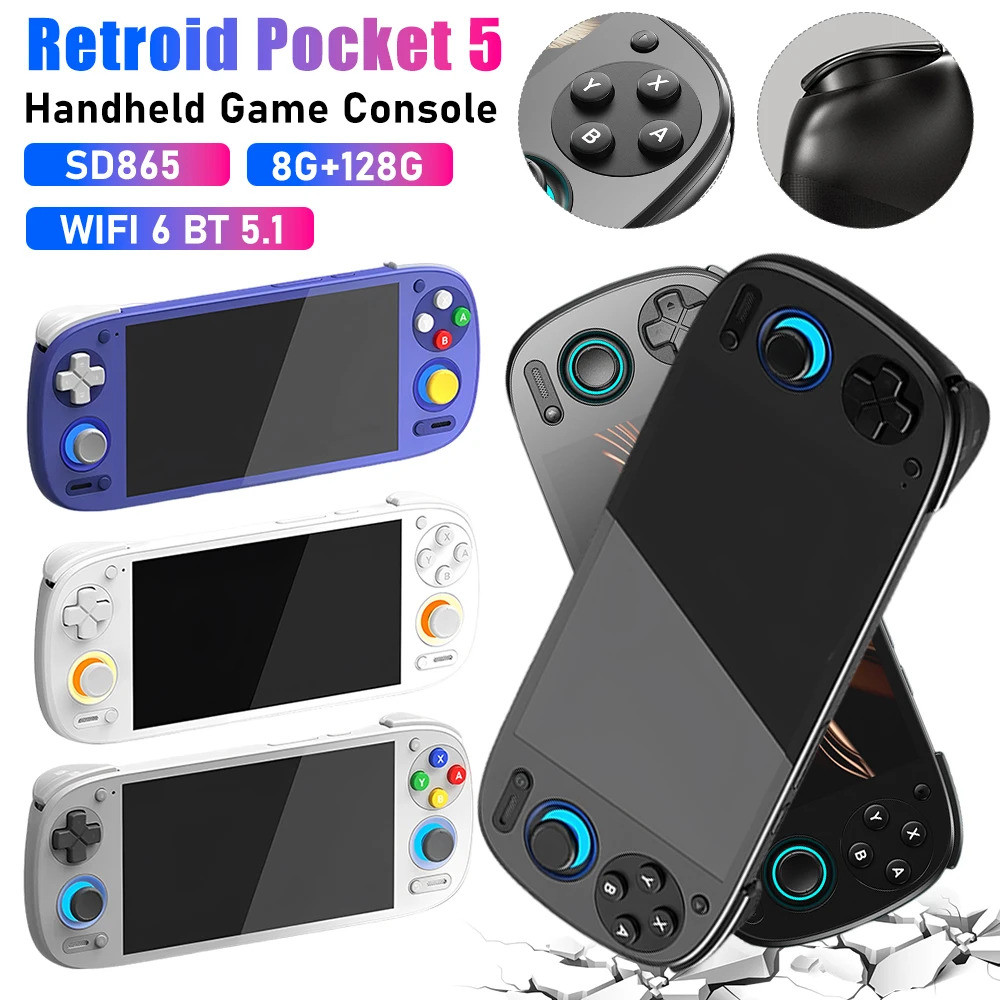 Retroid Pocket 5 Sd865 คอนโซลวิดีโอเกมย้อนยุค 5.5 นิ้ว Oled Hd หน้าจอ Android 13 บลูทูธ 5.1 กระเป๋าเ