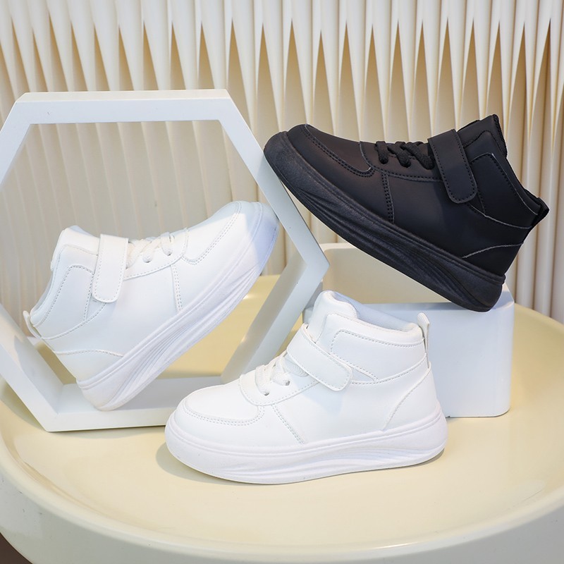 Simple สีทึบสาวเด็กหนังรองเท้าผ้าใบแฟชั่น Hook & loop เด็กรองเท้าสบายๆกีฬารองเท้า Soft Sole สบาย 3-18 ปี