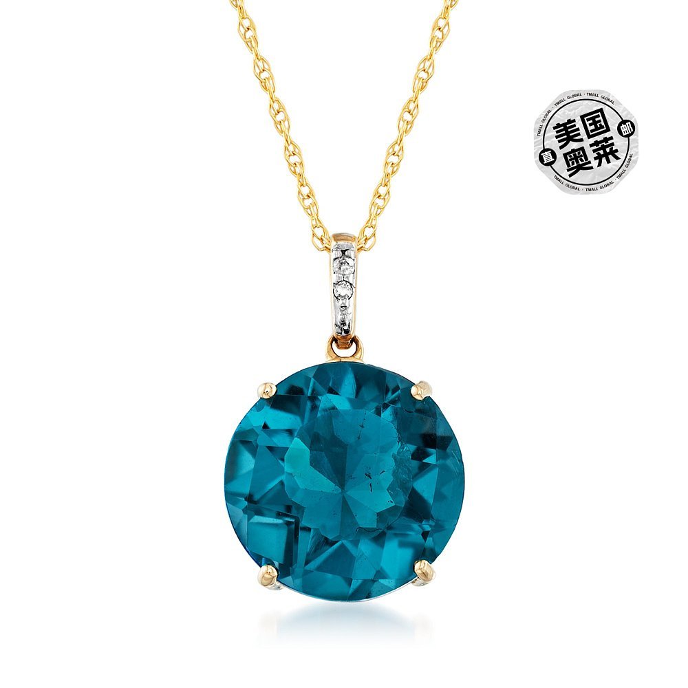 สร้อยคอจี้ Ross-Simons London Blue Topaz ใน 14kt Yello