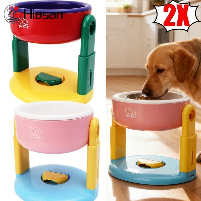 [HGB]ชามสัตว์เลี้ยงแบบปรับได้2ชิ้น-ฐานถ้วยดูดกันลื่นป้องกันกระดูกสันหลังส่วนคอเครื่องป้อนปากกว้างที่