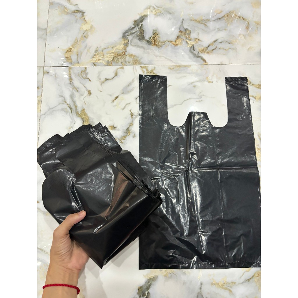 ขายปลีก 100g BEAUTIFUL GLOSSY BLACK NILON BAG 2 HANDLES, ODORLESS, PE GOODSURES