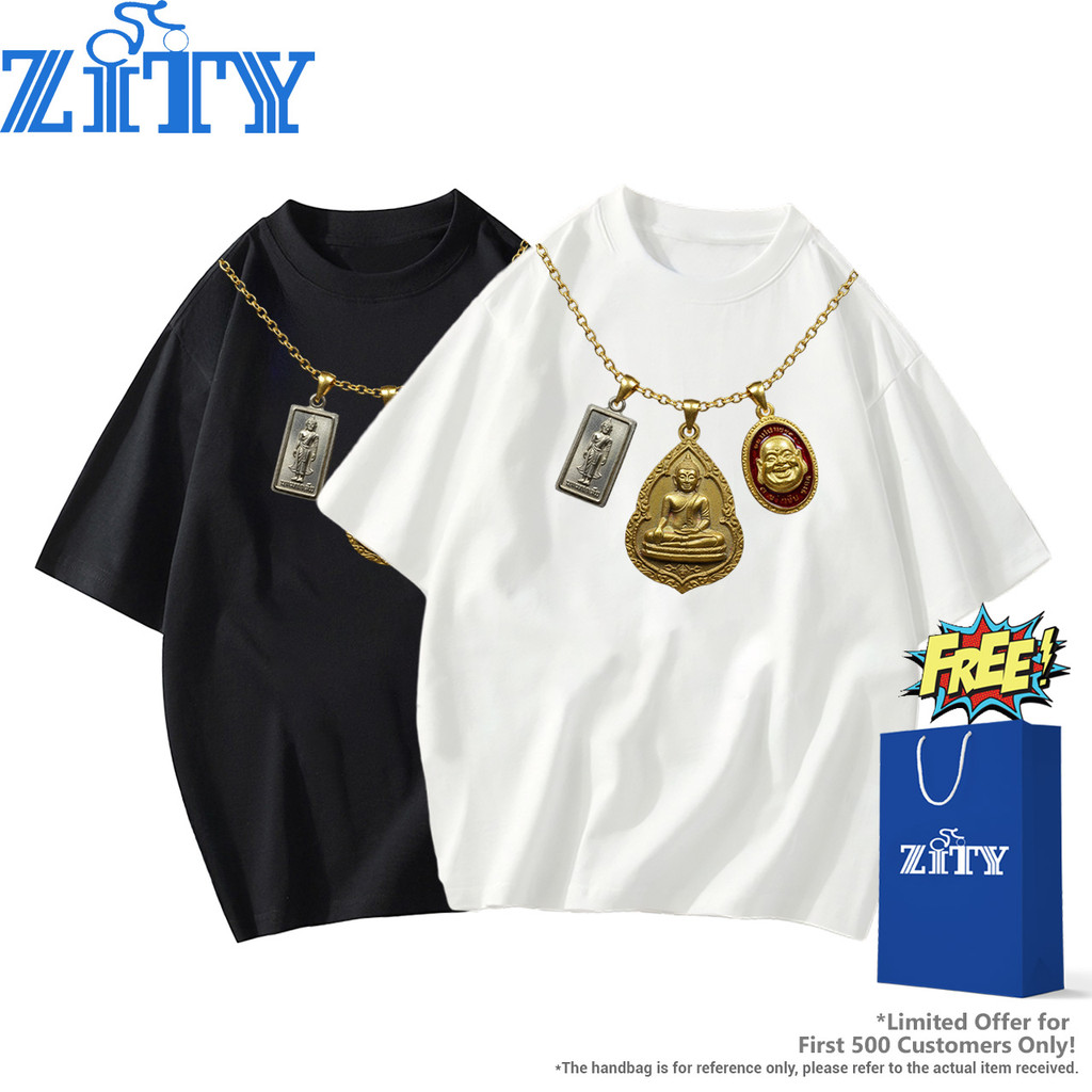 ZITY 🎽 เสื้อยืดผ้าคอตตอน 100% T-Shirt Oversize คอกลม Unisex ลาย Buddha amulets สำหรับวัยรุ่น P2