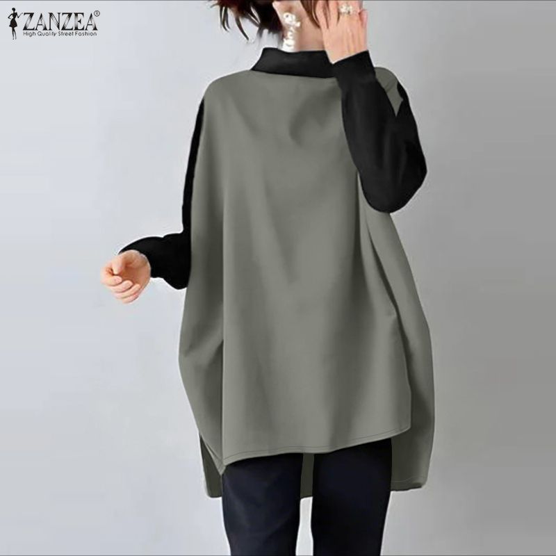 ZANZEA สไตล์เกาหลีหรูหรา แขนยาวมิดิ เสื้อยืนปกสำหรับผู้หญิง — صورة 5