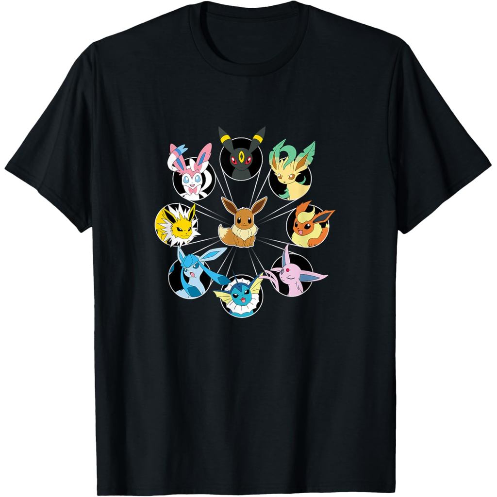 เสื้อยืดผ้าฝ้าย 100% ลาย Pokémon Eevee Evolution Circle สำหรับทั้งสองเพศ ไซส์ S-5XL