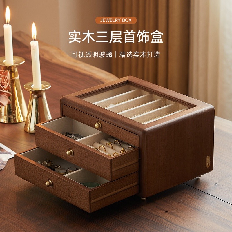 Nalanduo Solid Wood Jewelry Box Gold Jewelry Storage Box Highend Earring Bracelet Box Necklace Jewel