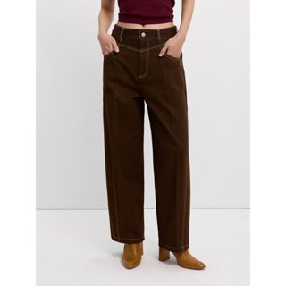 [Pomelo] กางเกงขากว้างดีเทลด้ายสีตัดกัน / Contrast Stitch Wi…