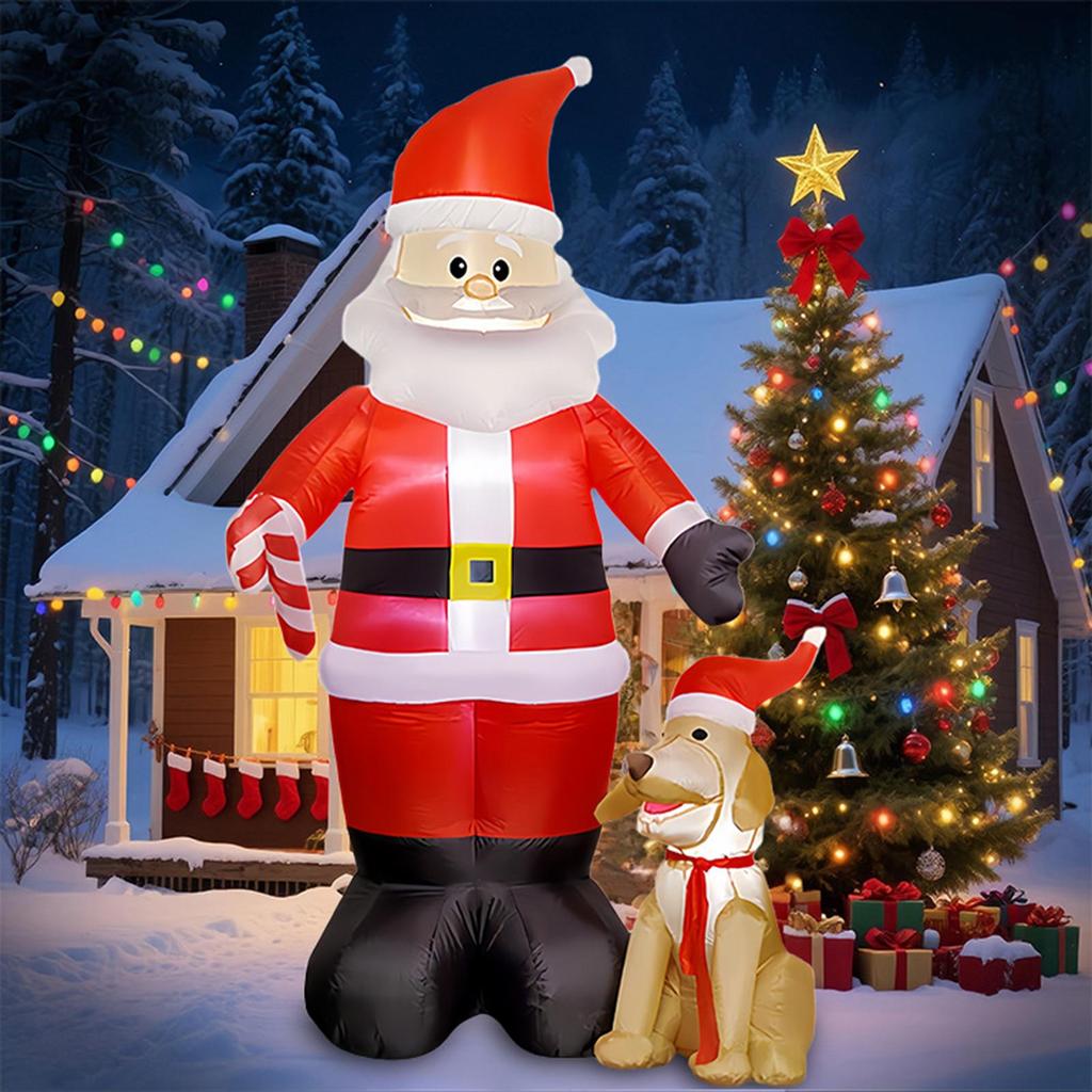 [Qklmdt] คริสต์มาสพอง 7.9 ฟุตขนาดใหญ่ Xmas Decor Blow up Santa และสุนัขแปลกไฟสําหรับ Yard Mall Plaza