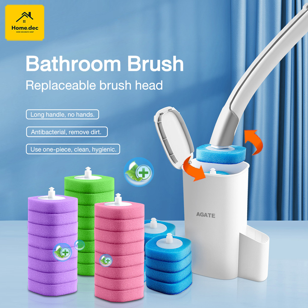 【Agate ของแท้】ฟรีรีฟิว8ชิ้น แปรงขัดชักโครก แปรงขัดส้วมอุปกรณ์ทำความสะอาดห้องน้ำ ที่ขัดห้องน้ำ แบบใช้