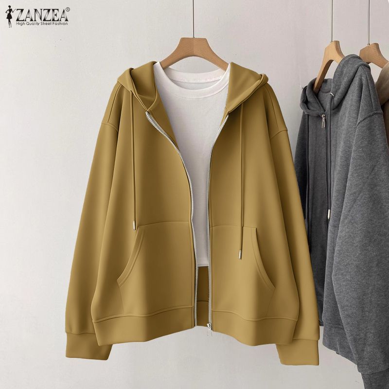 ZANZEA เสื้อฮู้ดผู้หญิง แบบซิป-up ลายเกาหลีแขนยาว สวมใส่สบาย ๆ ในทุกวัน — صورة 6