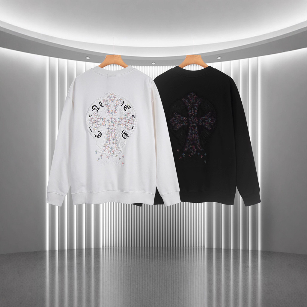 6J4O Chrome Hearts Cross Horseshoe Patch Embroidered Crew Neck Sweatshirt Unisex One Piece Dropshipp