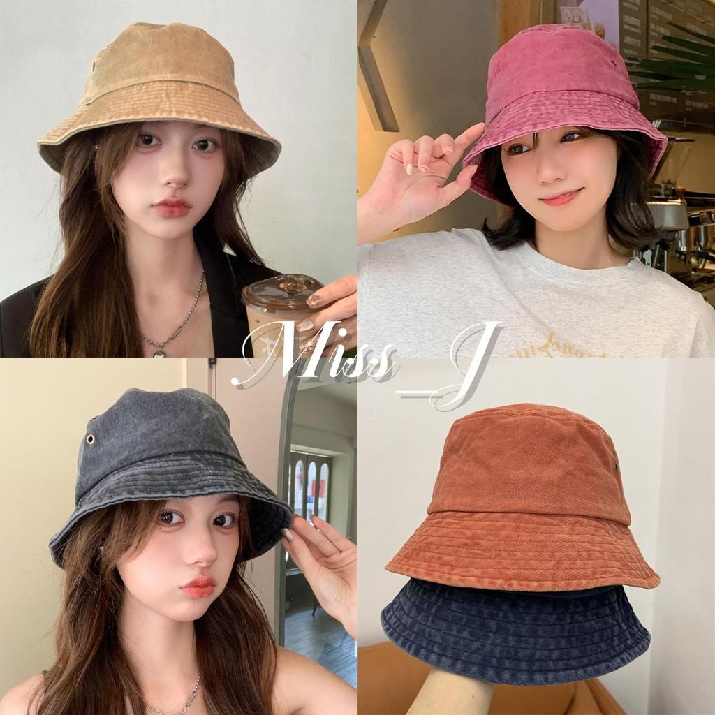 Miss_J พร้อมส่งจากกทม🎀หมวกบักเก็ตผ้ายีนส์ฟอกและชำรุด หมวกบังแดดแบบเข้าชุดสไตล์ญี่ปุ่นและเกาหลีสำหรับผู้หญิง เทรนด์ย้อนยุค