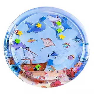 TERN - เสื่อน้ำเด็ก 100 ซม. การ์ตูนฉลามท้องเวลาพอง PVC กลมขนาดใหญ่เด็กวัยหัดเดินคลานแผ่นรองน้ำเบาะของขวัญเด็ก