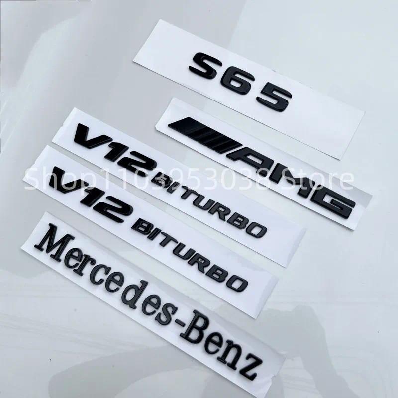 3D ABS Glossy สีดําโลโก้ S65 สัญลักษณ์ตัวอักษร V12-Biturbo Fender Badge AMG สติกเกอร์สําหรับ Mercede