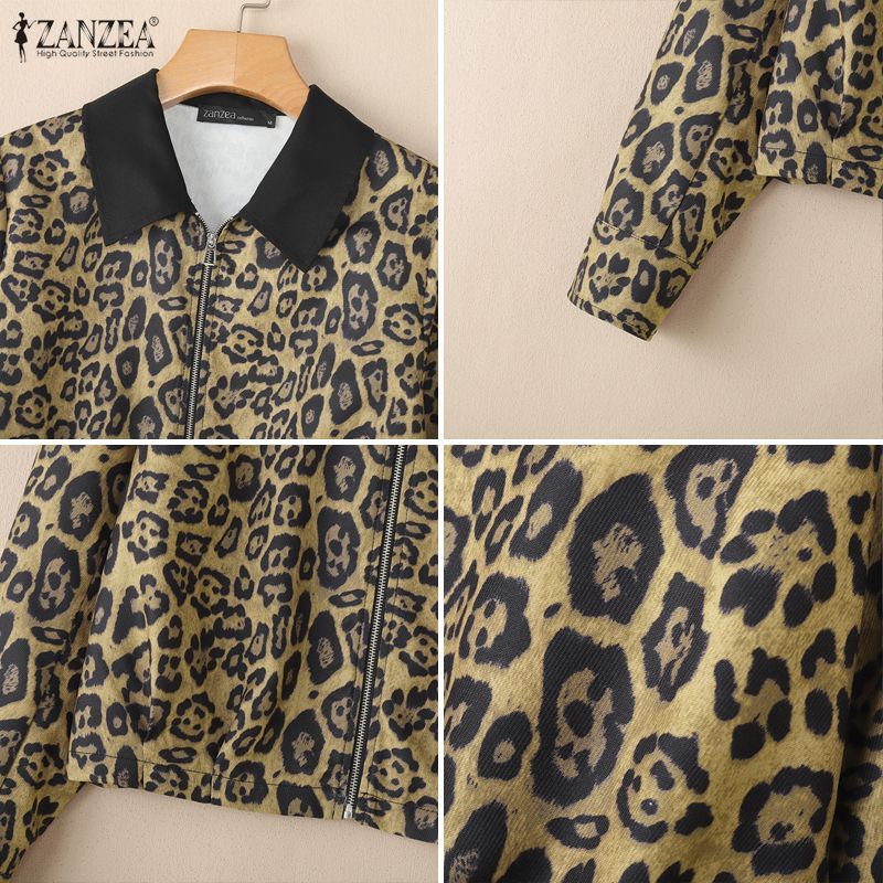 ZANZEA เสื้อแจ็คเก็ตแขนยาวมีฮู้ด ลายเสือดาว สำหรับผู้หญิงสไตล์เกาหลี — صورة 8