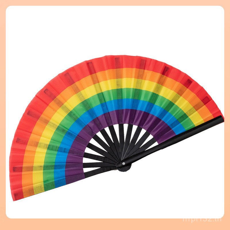 Party Ready Stock Fan W18 Fan Folding Rainbow Fan Kung Fu Fan สามารถเพิ่ม CM Ring Folding Fan 33 Yam