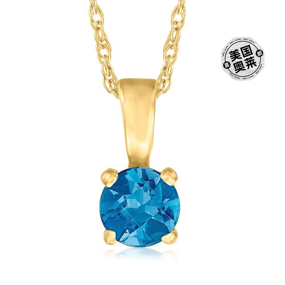 สร้อยคอจี้ Ross-Simons London Blue Topaz ใน 14kt Yello