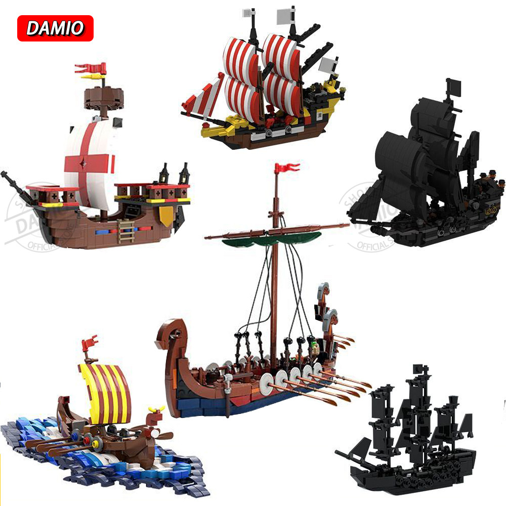 เรือไวกิ้งขนาดเล็กโจรสลัด Black Pearl Warship Model MOC ประกอบของเล่นบล็อกตัวต่อ