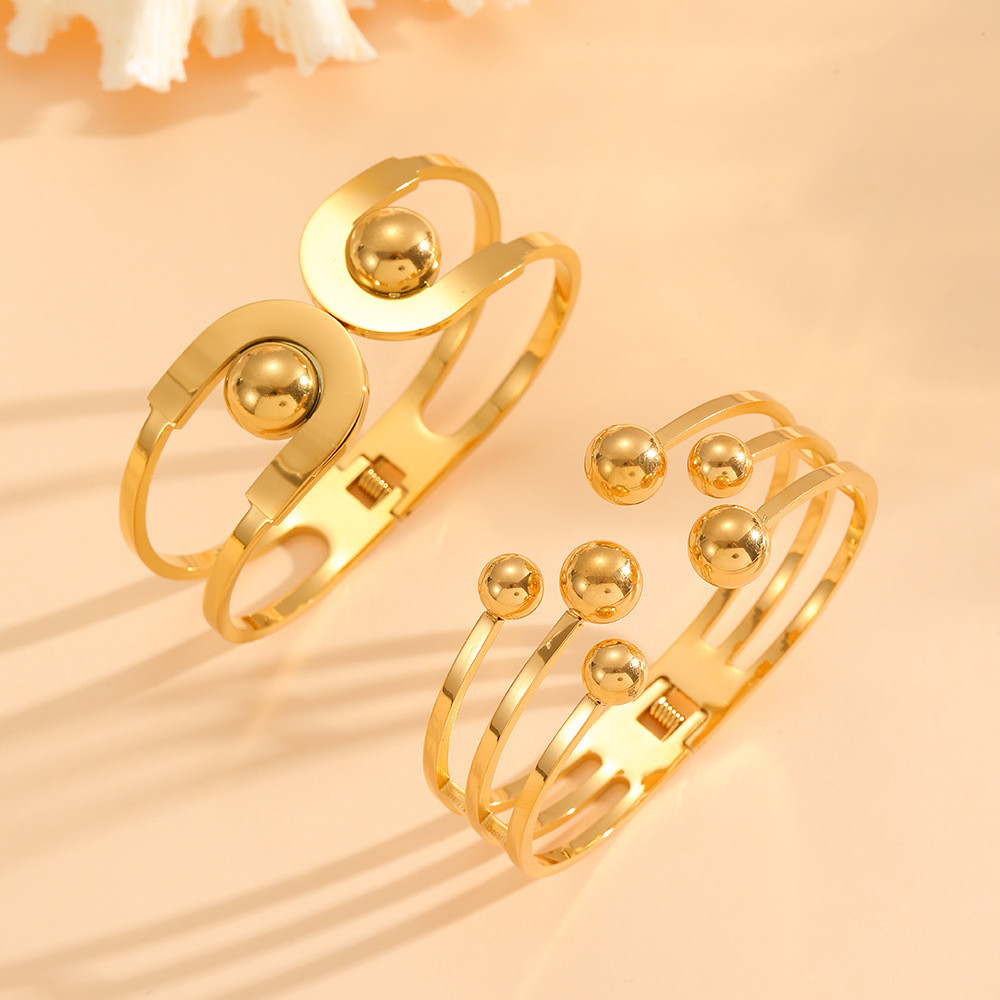 สร้อยข้อมือเปิดกลวงสแตนเลสสตีล แบบเรียบหรู พรีเมียม สำหรับผู้หญิง - รูปที่ 6