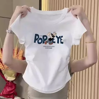 [S-XL มีหลายขนาด] เสื้อยืดคอกลมแขนสั้นเข้ารูปพิมพ์ลายการ์ตูนแฟชั่นสาวฮอตสำหรับฤดูร้อน