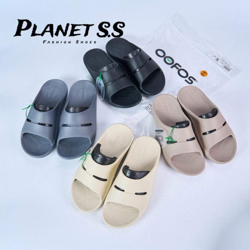 เกาหลี OOFOS Summer Recovery Slides | รองเท้าแตะกีฬาผู้ใหญ่พื้นหนา | รองเท้าแตะ OOFOS Comfort ของญี่