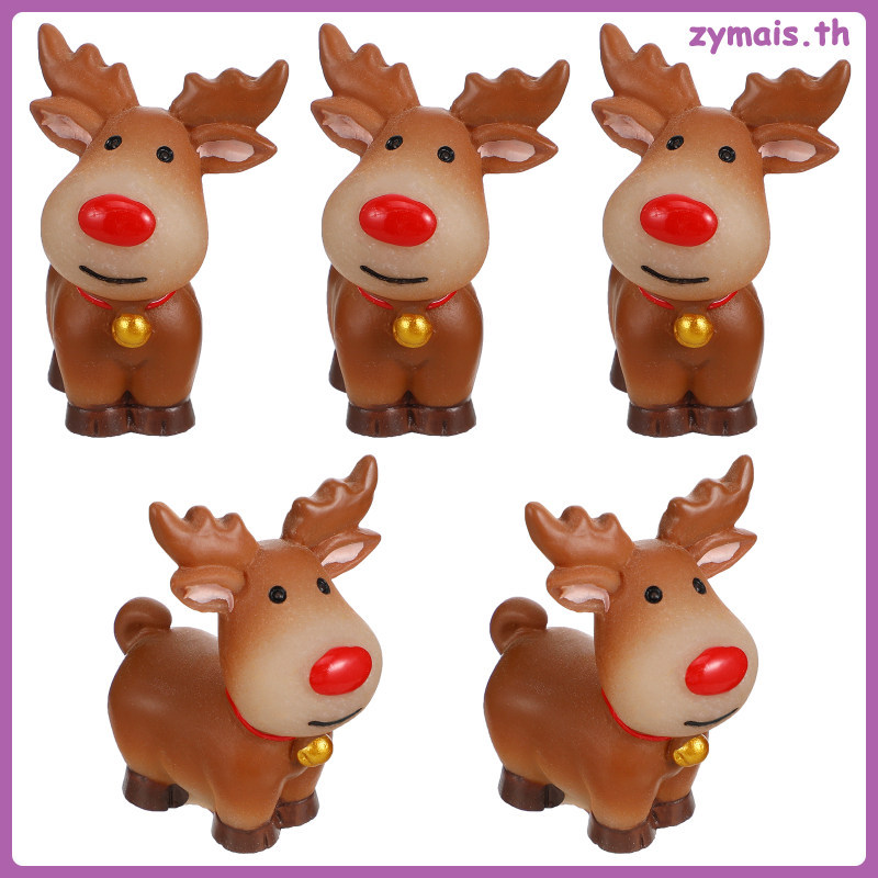 📦 เครื่องตกแต่งปาร์ตี้คริสต์มาส Elk เรซิน รูปปั้นคริสต์มาสขนาดเล็ก Snowball Elder 5 Pcs