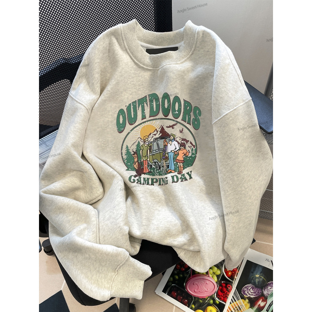 (จัดส่งตลอด 24 ชั่วโมง）Angel Official oversize ทันสมัย เกาหลี เสื้อแขนยาว หลวม เสื้อยืด เสื้อ เสื้อคอกลม พลัสไซส์ T22