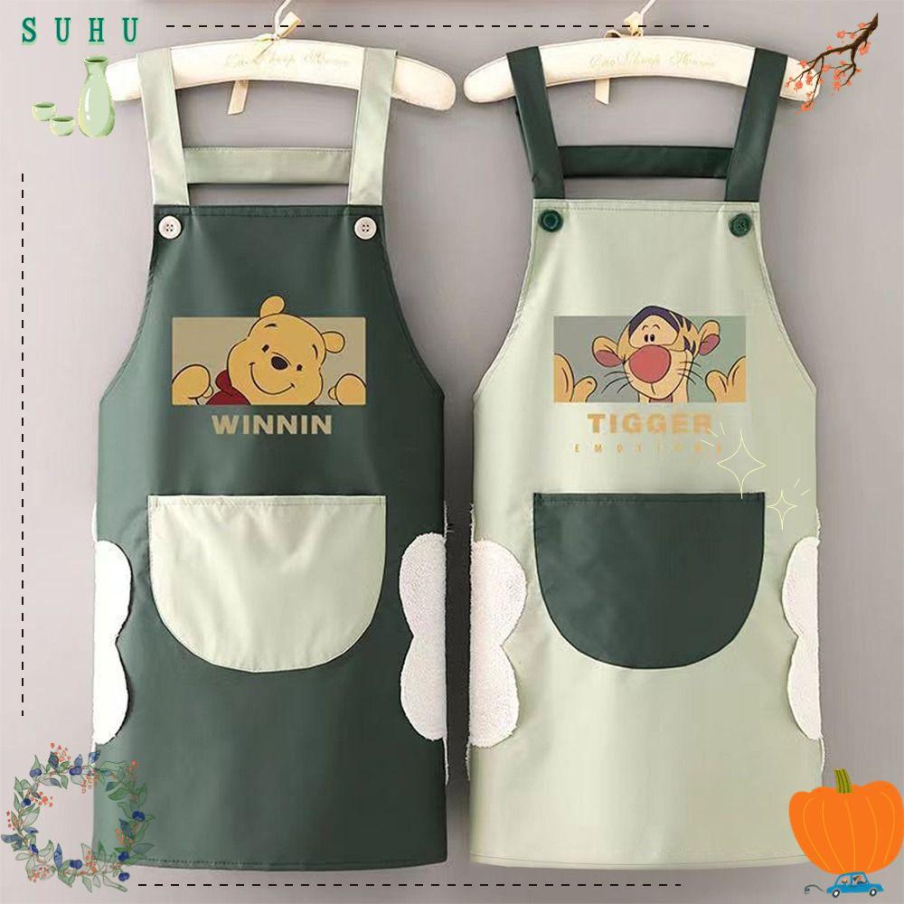 SUHU ผ้ากันเปื้อนกันน้ํา, อุปกรณ์ครัว Abrasion ทนผ้ากันเปื้อนกันเพรียง,ครัวเรือนการ์ตูนหมีพูห์ผ้าเช็ดมือกาแฟบ้านผ้ากันเปื้อนสําหรับตัดผมช่างไม้ Florist